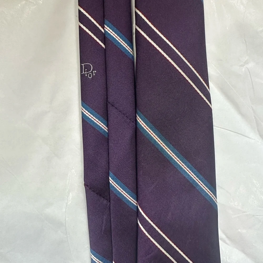 Christian Dior Mens Tie Purple Striped Made in Italy Designer Necktie